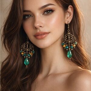 Emerald Royale Filigree Chandelier Earrings